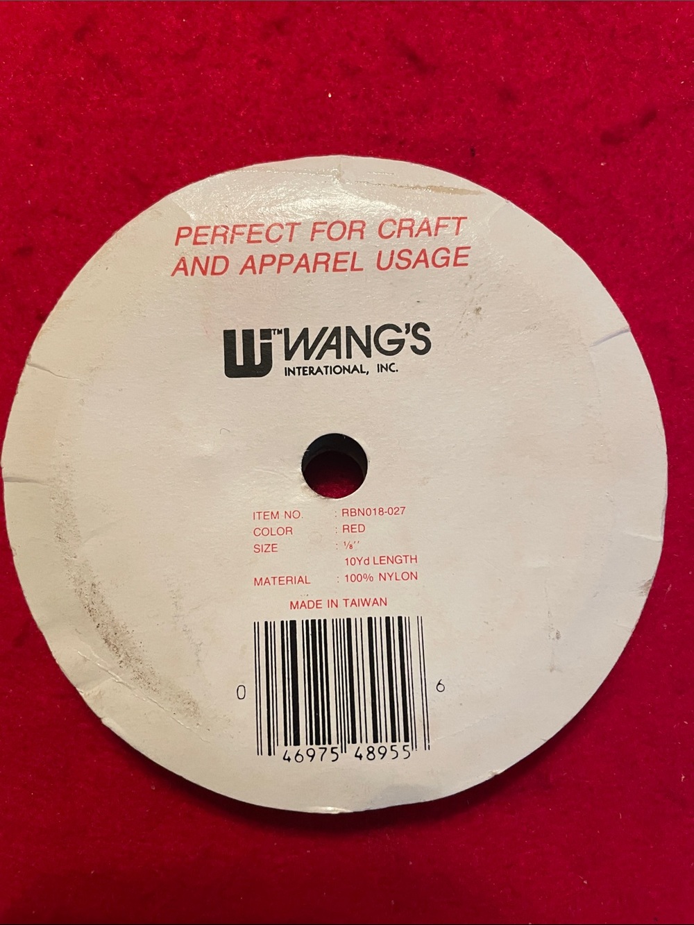 Vintage Wang's Red Craft Ribbon Spool